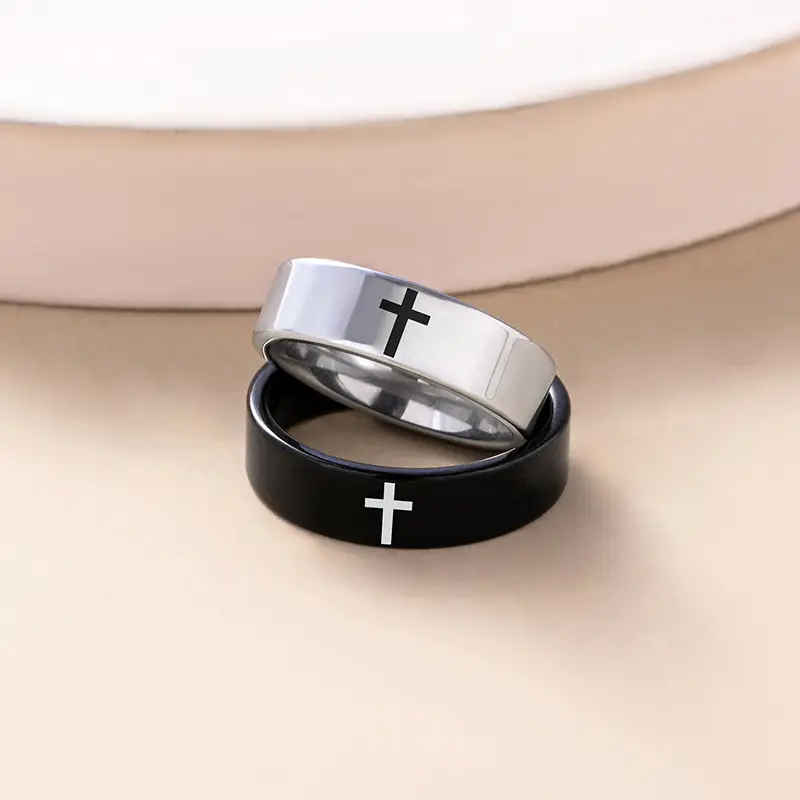 Hip Hop Style Stainless Steel Cross Couple Ring Rings - Temu United Kingdom