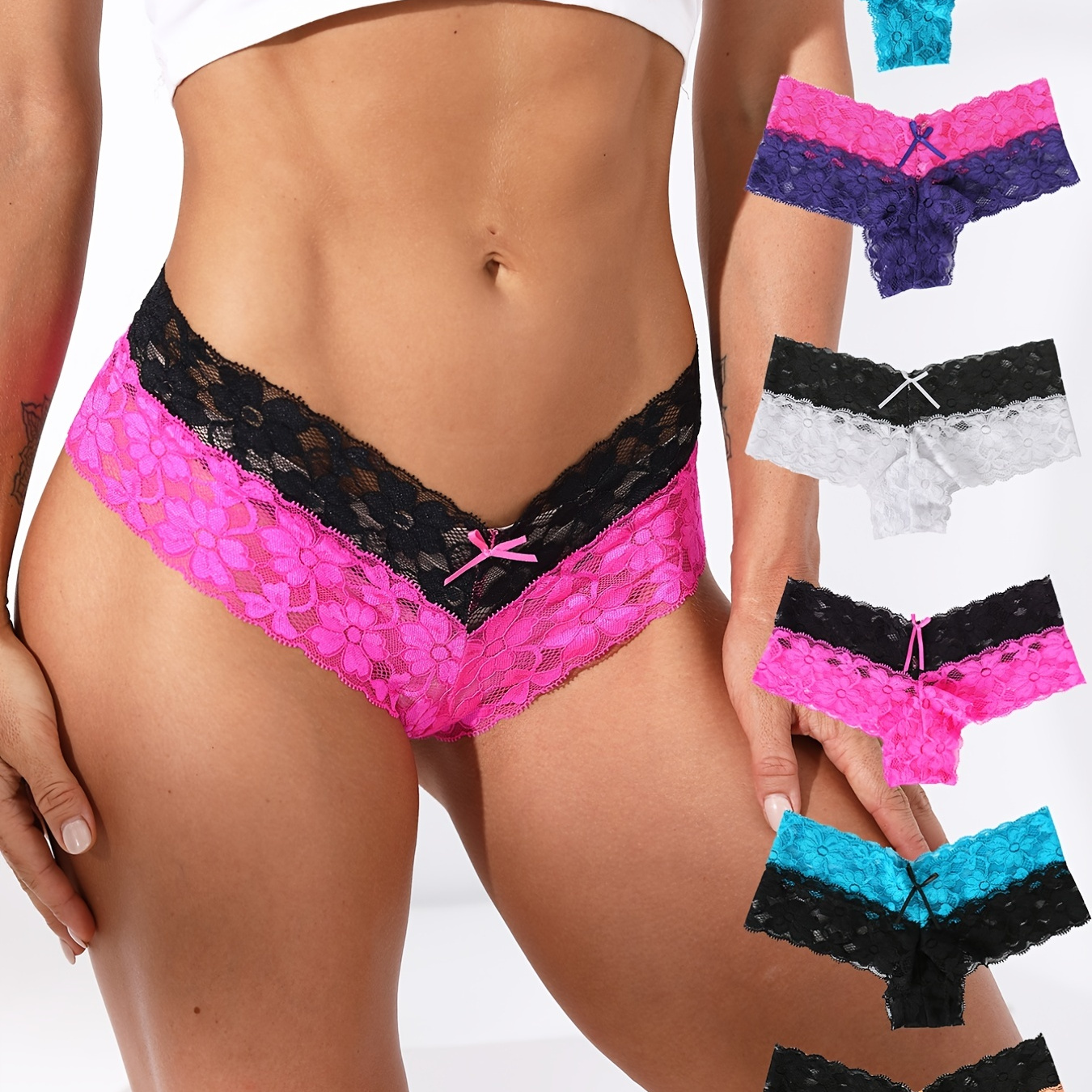 Women Contrast Lace Purple Solid Color Sexy Cute Cheeky Underwear