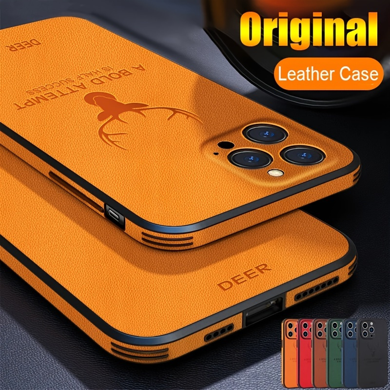 Luxurious Faux Leather Deer Pattern Shockproof Slim Fit Matte Silicone Tpu Hybrid Cover For Iphone 14/13/12/11/xs/xr/x/plus/max