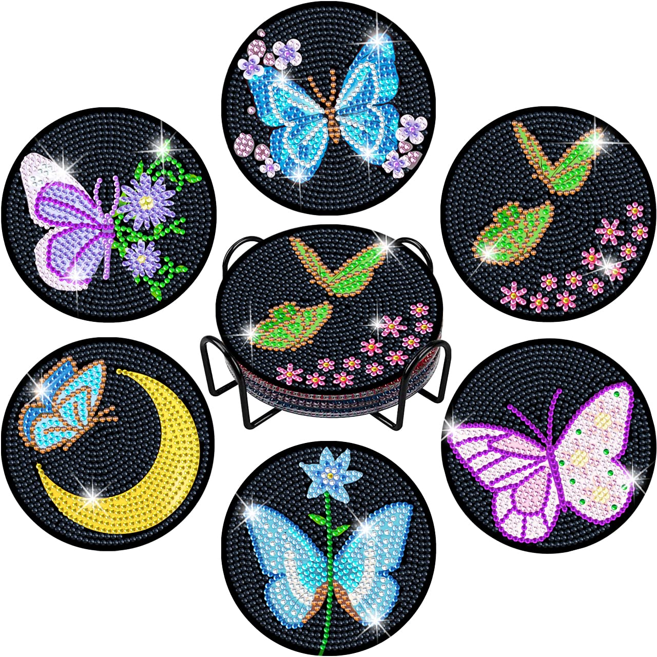 HOMEDU 8Pcs DIY Coasters Diamond Painting Kits for Beginners,Adults & Kids  DIY Diamond Art Painting Craft Supplies (Hummingbird Butterfly)