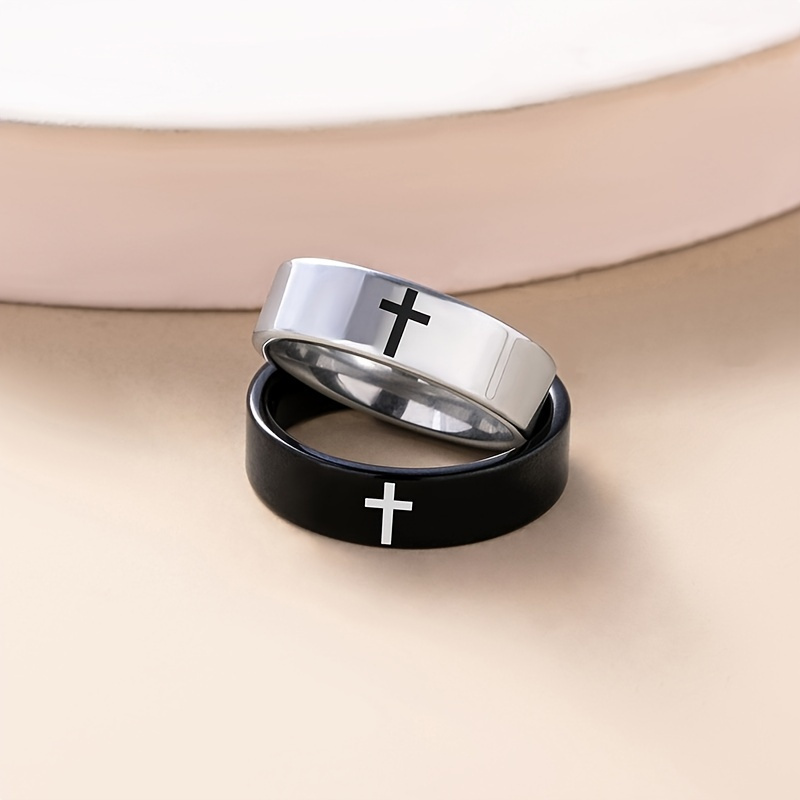 Hollow Cross Rings For Women Stainless Steel Black Silver Color Cross Finger  Couple Ring Engagement Jesus Christian Jewelry