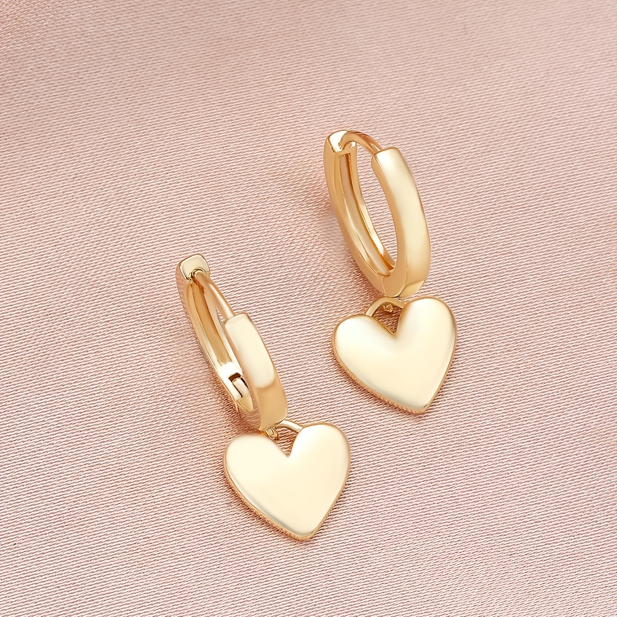 14K Gold Plated Heart Drop Earrings For Women Cute Jewelry 1Pair
