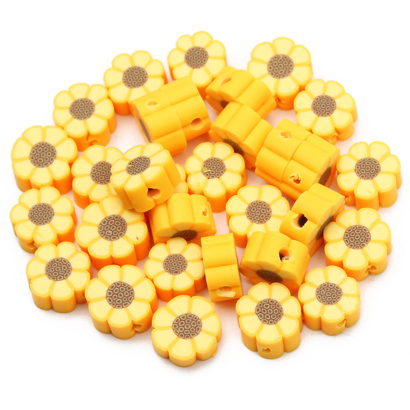 50pcs 10mm Yellow Sunflower Beads Diy Soft Pottery Beaded Bracelet Necklace