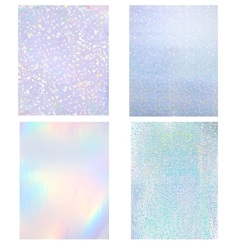 

20sheets Holographic Sticker Paper Clear A4 Vinyl Sticker Paper Self-adhesive Waterproof Transparent Film With Gem Spot Rainbow Star Patterns, 11.7 X 8.3 Inch (gem, Dot, Colorful, Star)