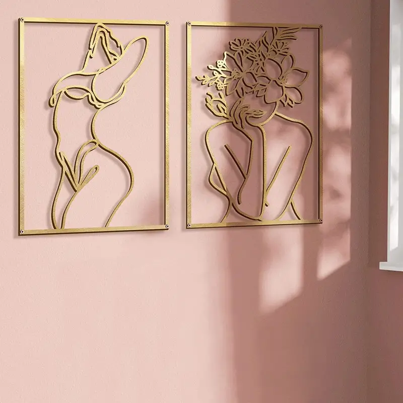 1pc modern metal wall decor abstract female silhouette sculpture for bedroom living room and bathroom thickened line art design for elegant home decor details 2