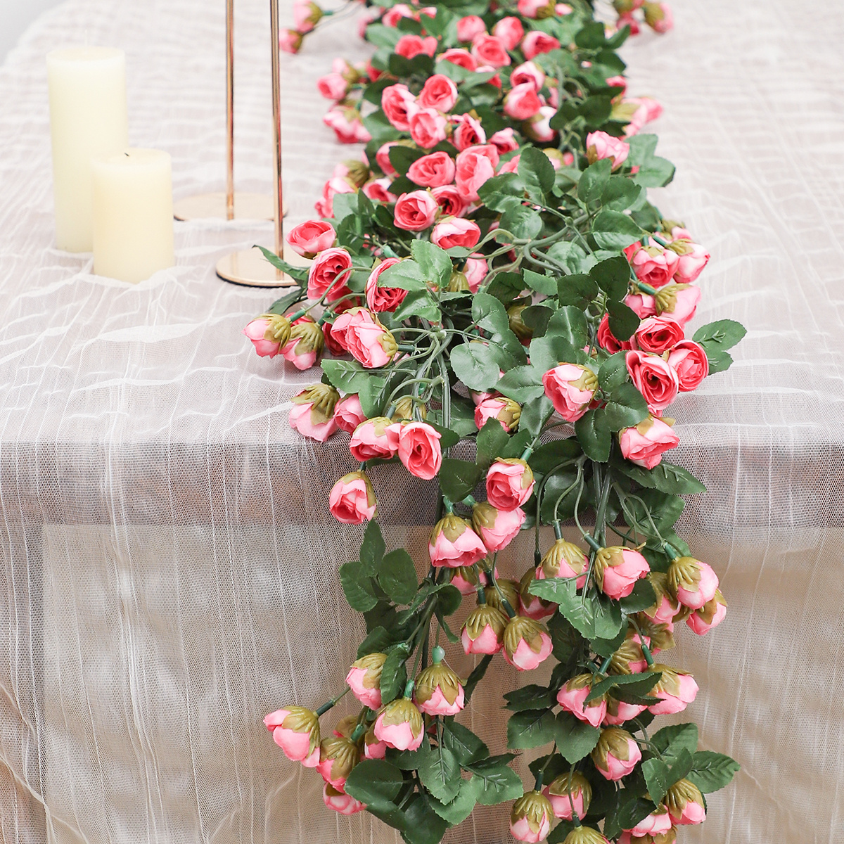 1PC Fake Vine Plants Floral Arch Decor Rose Ivy Garland Artificial Flowers  Simulation Rose Vine Silk