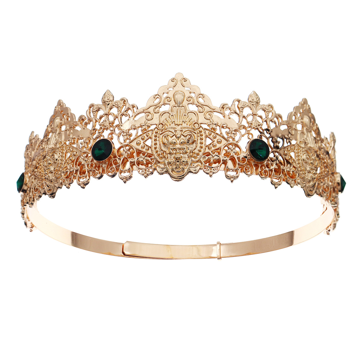 Classic Adjustable King Crown Vintage Alloy Round Rhinestone Crown