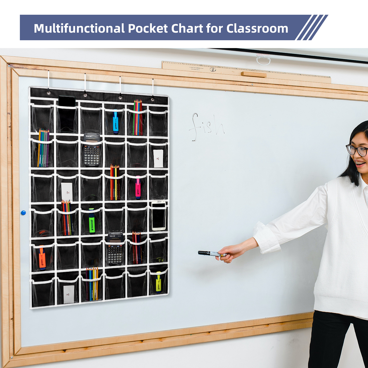 36 Pockets Classroom Pocket Chart Cellphone Calculator Temu Australia