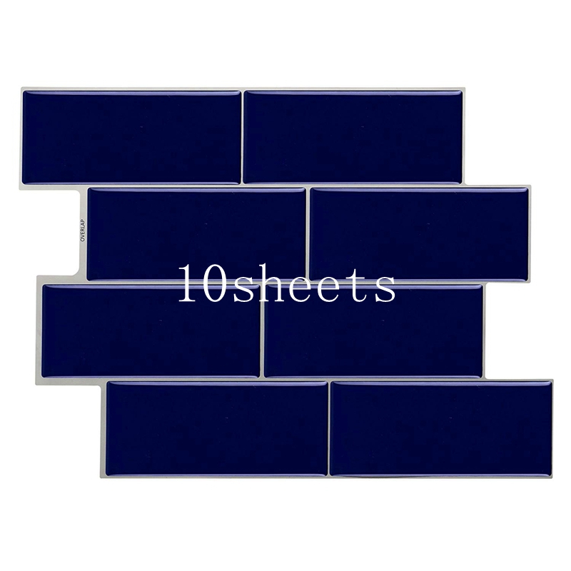 1/10sheets Blue Simple Peel And Stick Backsplash Tiles Stickers, 11.56 X  8.38, Self Adhesive 3D Tiles Decorative Wall Paper For Kitchen