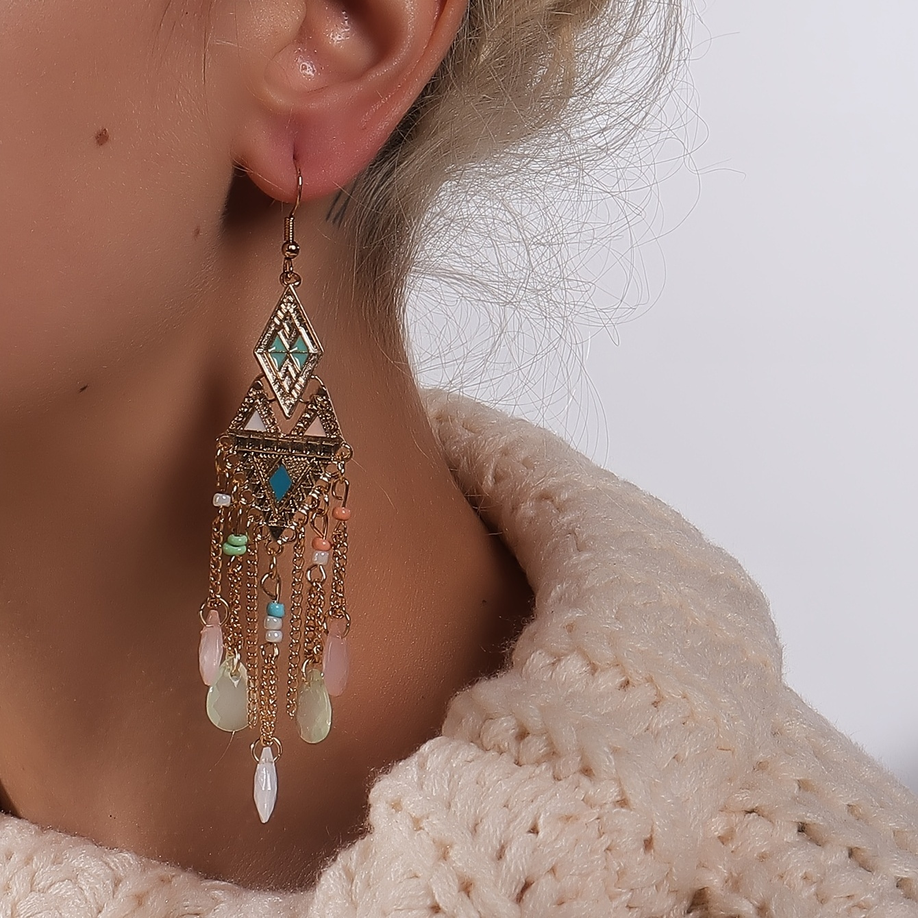 

Bohemian Vacation Style Geometric Tassel Drop Dangle Earrings 1pair