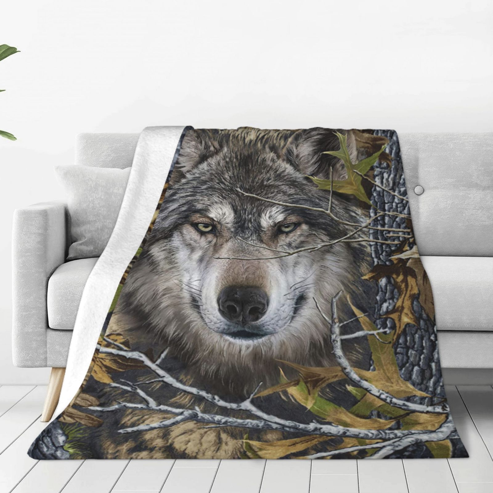 1pc Ultra soft Micro Throw Blanket Forest Camo And Wolf - Temu