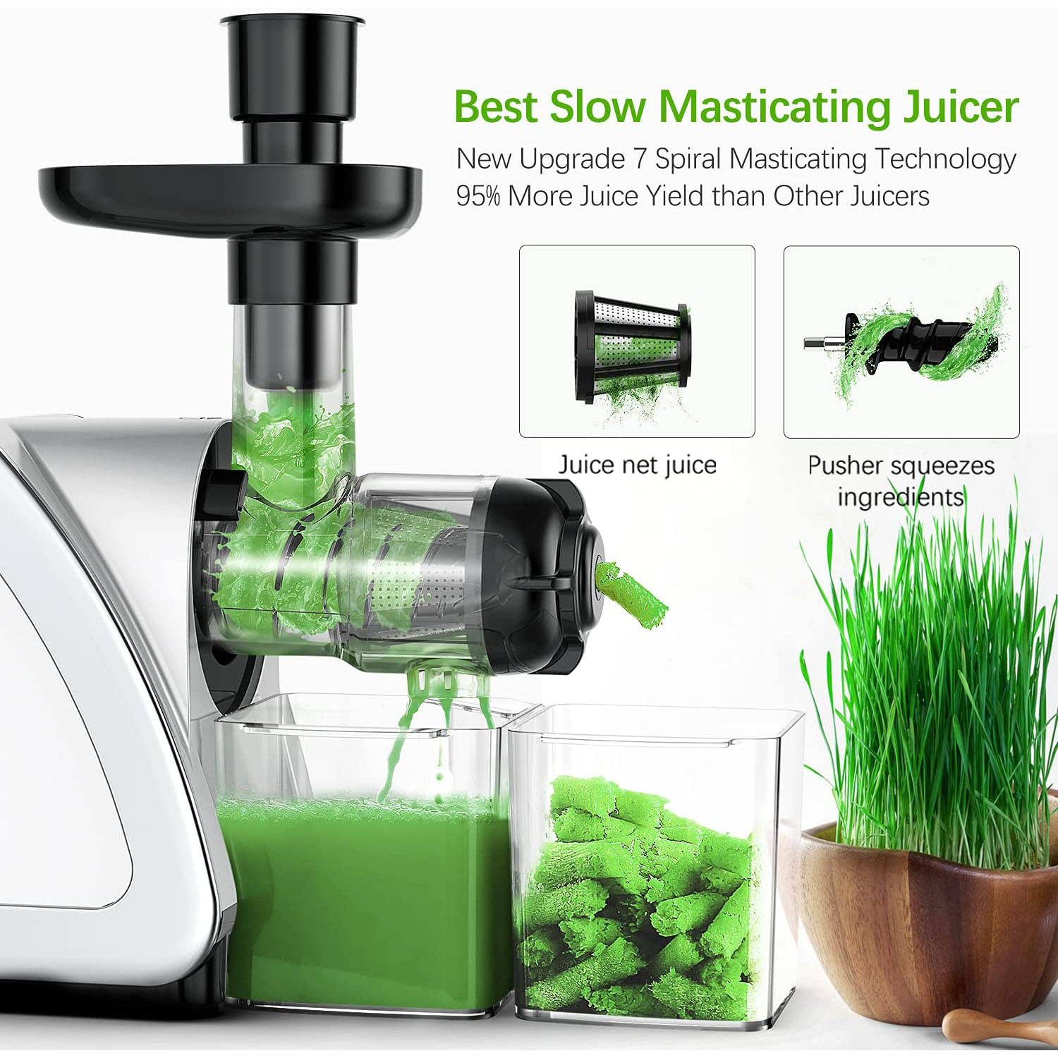 1pc juicer machines juicer easy to clean cold press juicer juicer machines vegetable and fruit high juice yield slow juicer slow juicer with two special container brush juice extractor kitchen accessories details 1