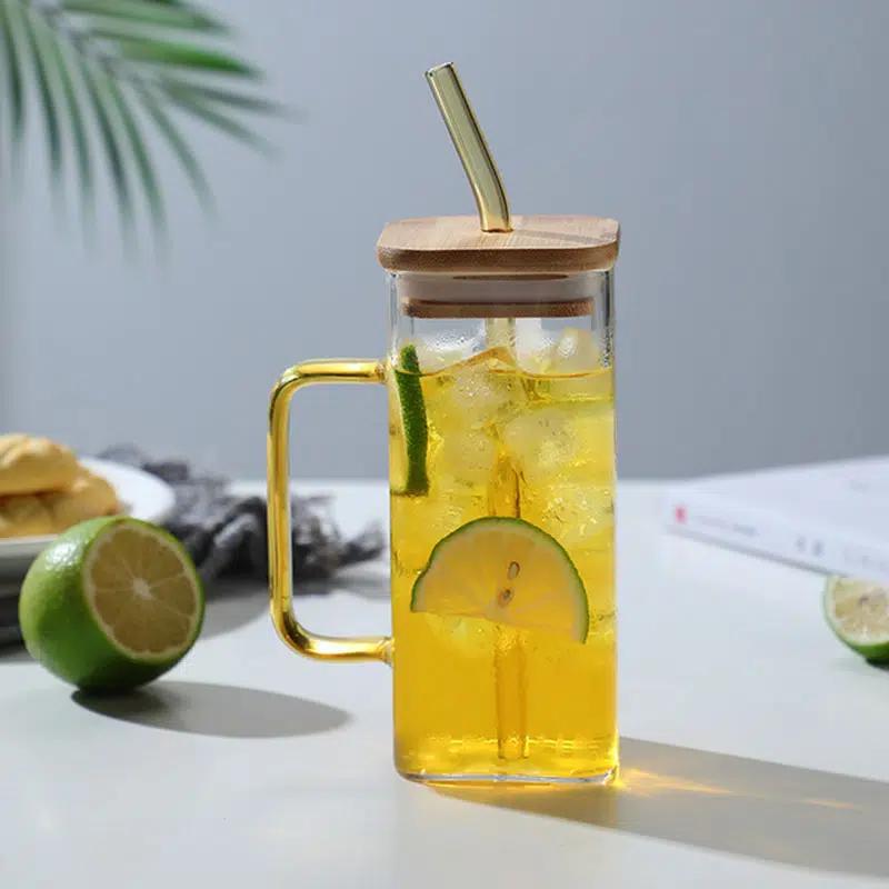 Glass Cup With Lid, Straw, And Handle - Perfect For Soda, Iced