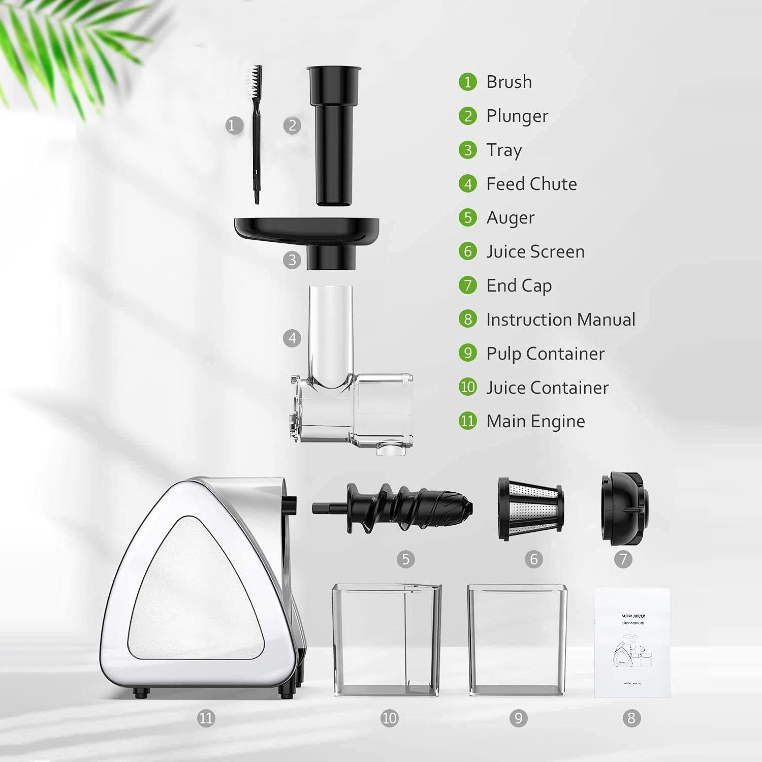 1pc juicer machines juicer easy to clean cold press juicer juicer machines vegetable and fruit high juice yield slow juicer slow juicer with two special container brush juice extractor kitchen accessories details 6