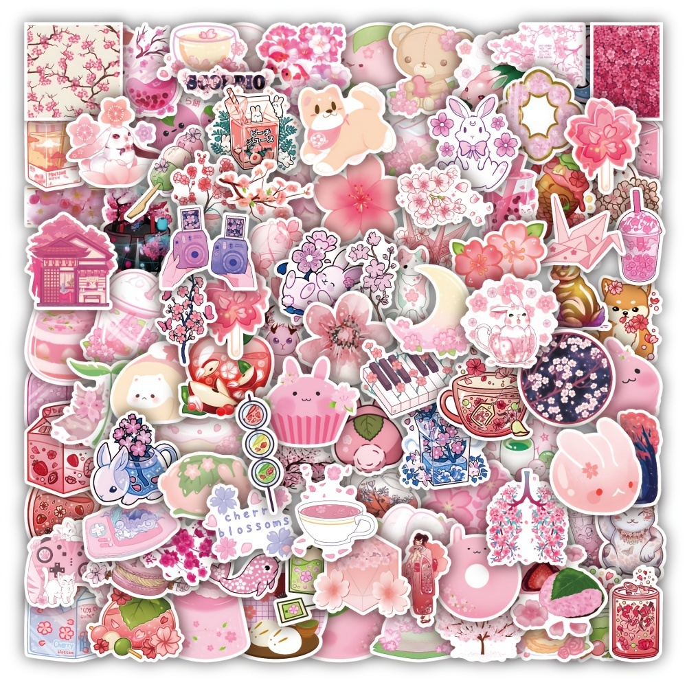 100pcs Cute Sakura Stickers, Kawaii Waterproof Vinyl Sticker