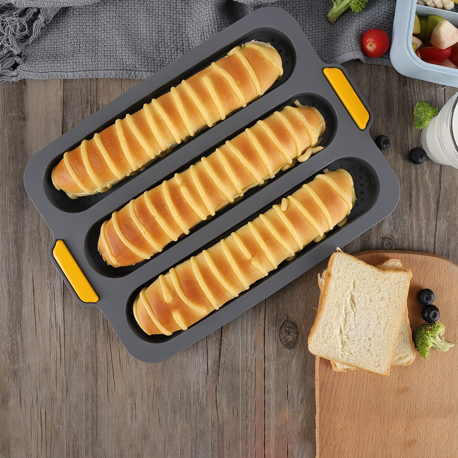 1 pc moule à pain baguette en silicone résistant aux hautes températures à  trois fentes trou