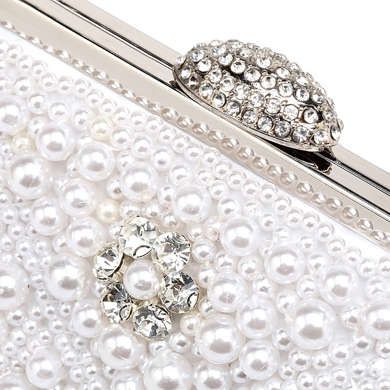 Glitter Faux Pearl Decor Evening Bag, Elegant Top Ring Clutch