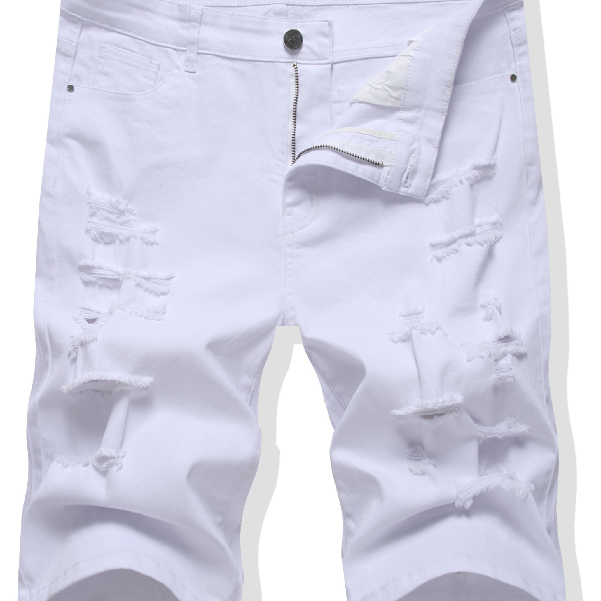 Men's Denim Shorts Casual White Ripped Straight Shorts - Clothing ...