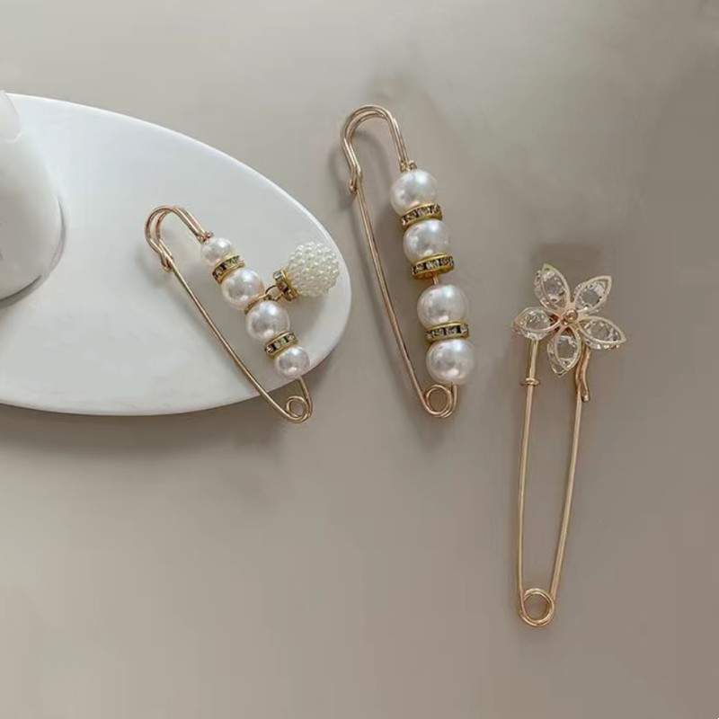 1/5pcs Pearl Brooch Pin, Pearl Decorative Safey Pin for Clothes Decoration and Loose Pants Fix,Temu