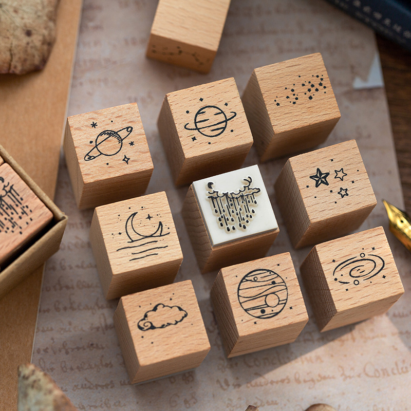 16Pcs Wooden Mounted Rubber Stamps Wood Rubber Stamp Set for Art