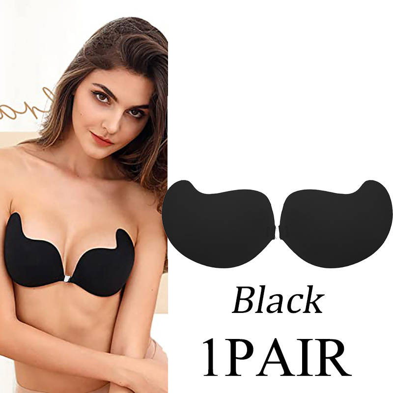 Black Pasties Push up Strapless Sticky Bra Lift up Backless Double Sided  Adhesive Bra Air Invisible (Beige, One Size) at  Women's Clothing  store