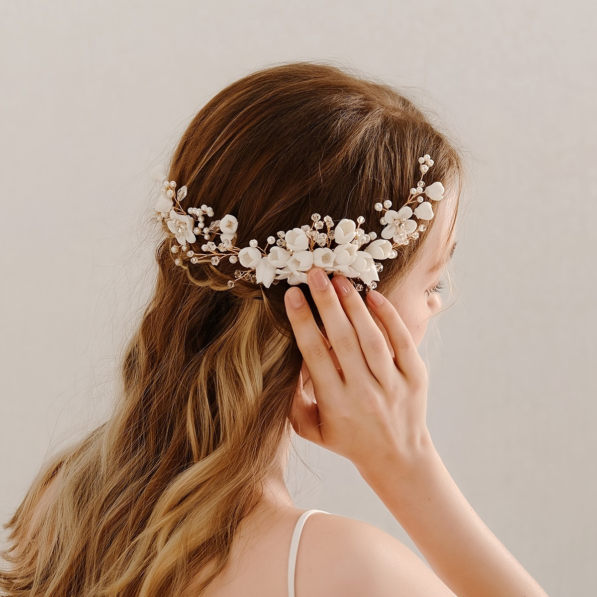 Shop2881237 Champagne Crystal Bead Floral Bride Headband Hair Comb Wedding Accessories Headband