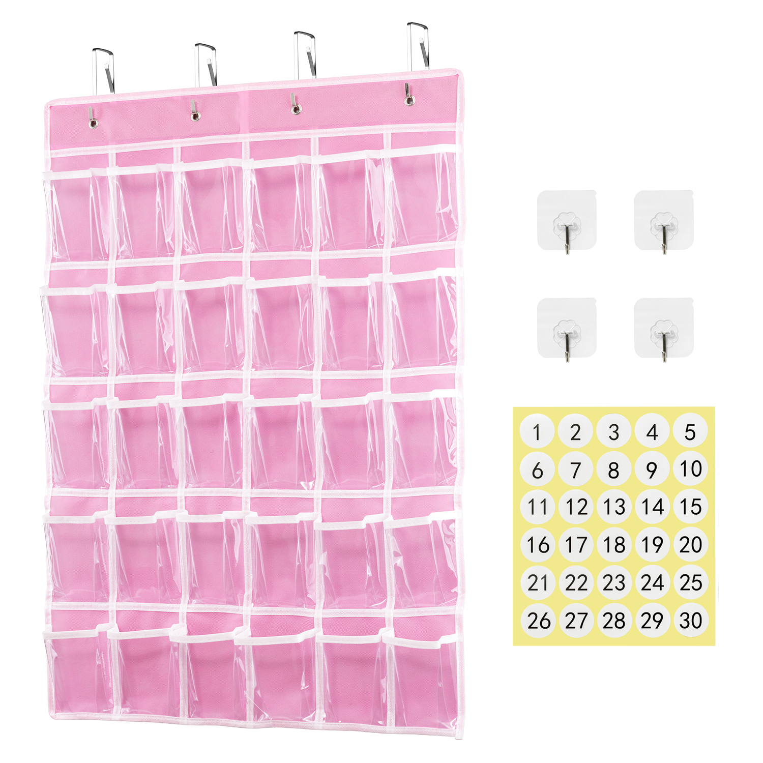 Pocket Chart Organizer with 30 Clear Pockets Over Door Hanging