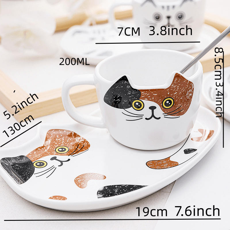 Cute Cat Ceramics Coffee Mug Set