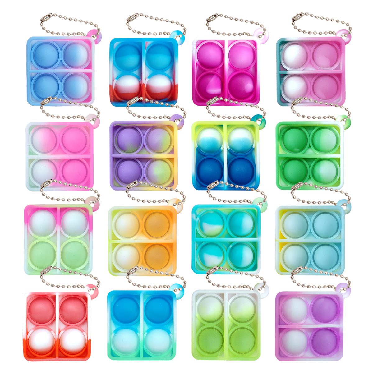 20Pcs Mini Square Pop Keychain Fidget Toys For Kids & Adults