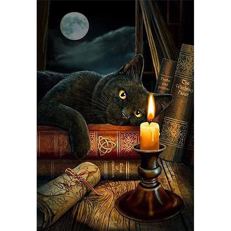 Diy 5d Diamond Painting Kit Black Cat Candle Painting Wall - Temu