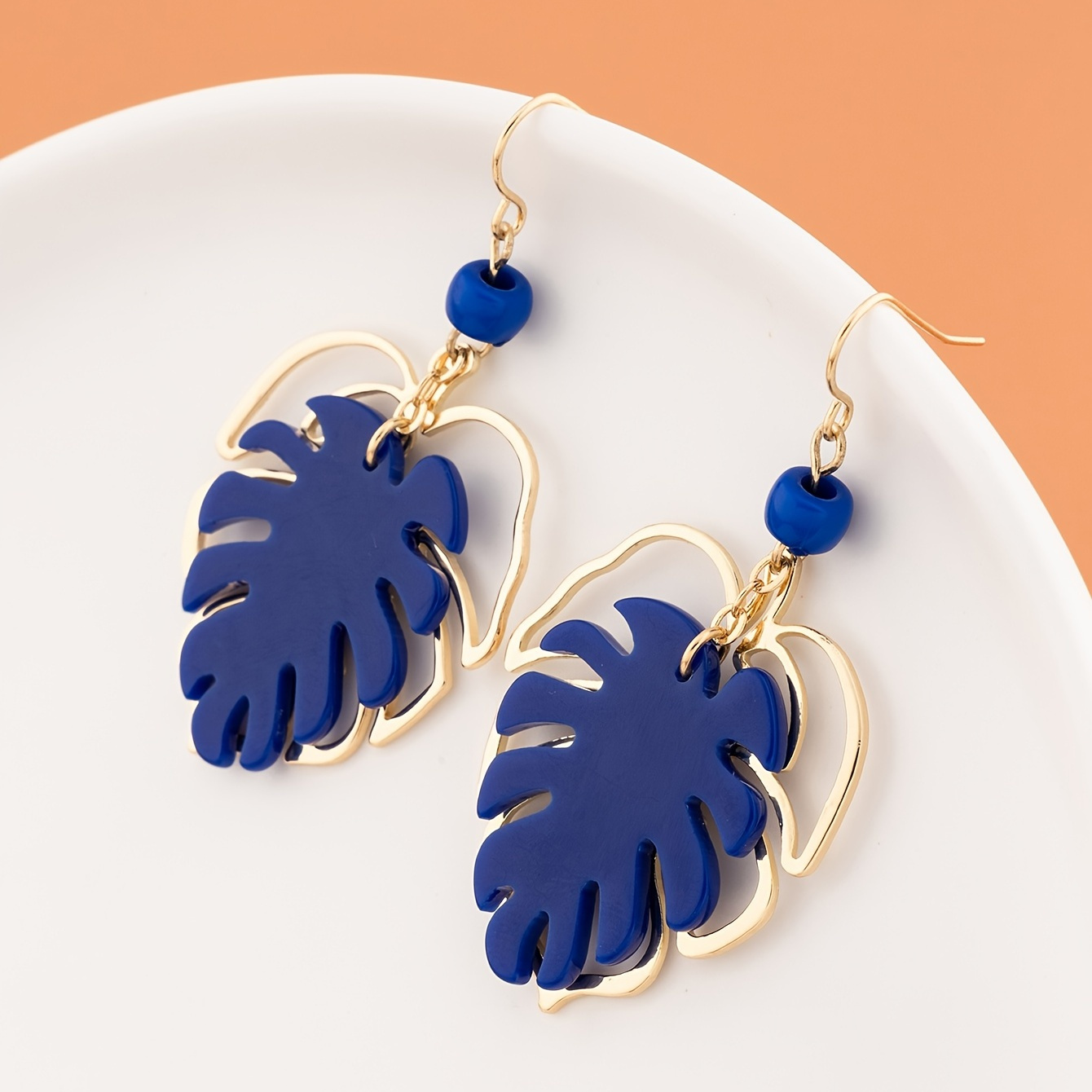 

Bohemian Blue Leaf Drop Earrings 14k Gold Plated Hook Drop Earrings For Women & Girls Boho Style Jewelry Gift