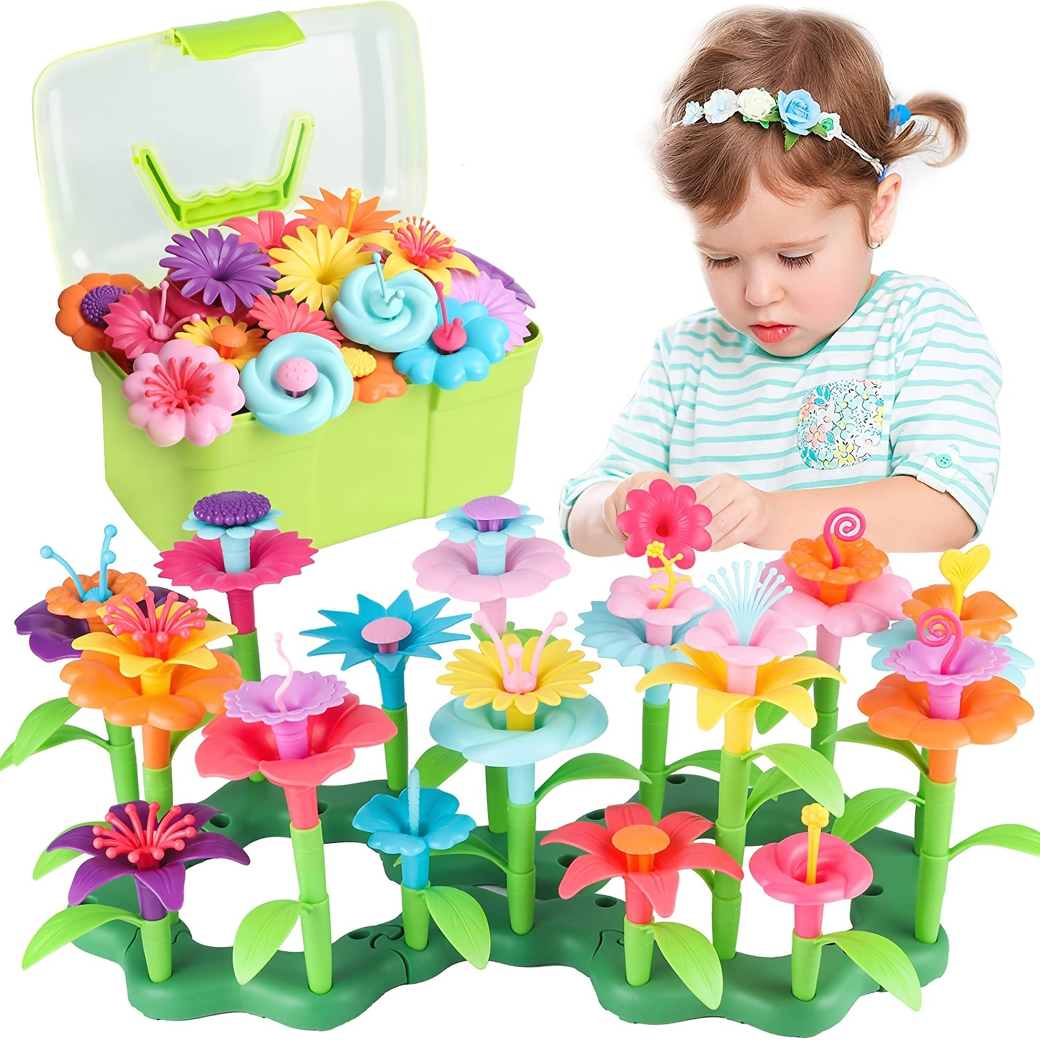 152 juguetes de construcción de jardín de flores para niñas y niños de 2,  3, 4, 5, 6 años, actividades educativas Montessori, juguetes de jardín