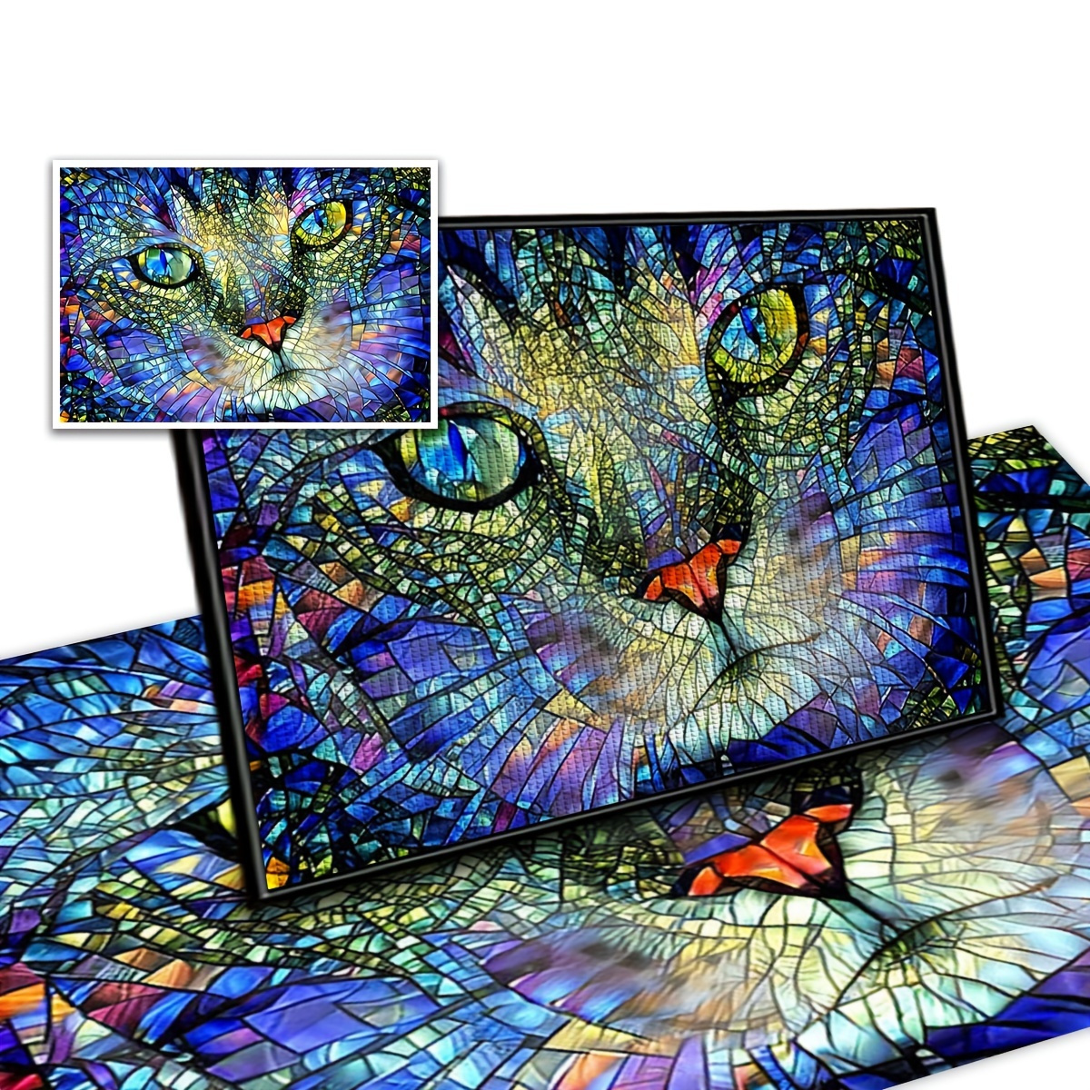 Frameless Diy 5d Diamond Painting Set Glass Crystal Cat - Temu