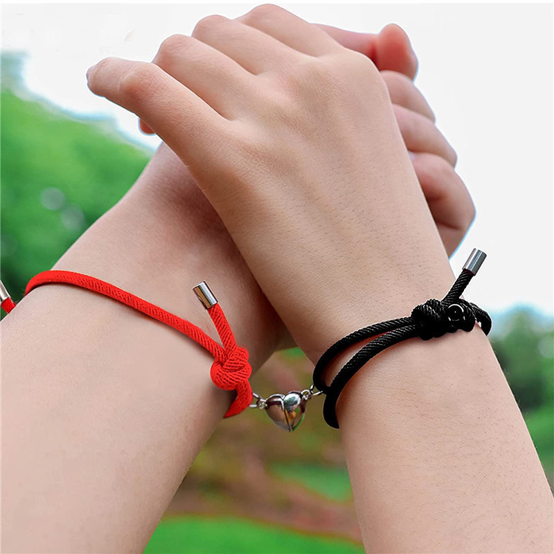 1pair/2pcs Magnetic Heart Shaped Matching Bracelet, Couple Bracelet Friendship Bracelets Braid Rope Magnet Jewelry, Jewels,Braclets,Temu