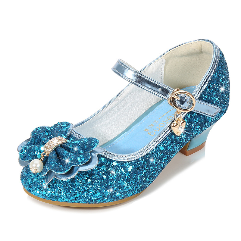 Zapatos Princesa Tacones Altos Lentejuelas Brillantes Niñas - Temu