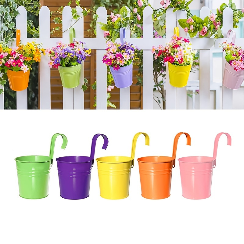 

5pcs Metal Iron Hanging Flower Plant Pots, 4 Inch Colorful Railing Planter Small Hanging Plant Holder With Detachable Hooks