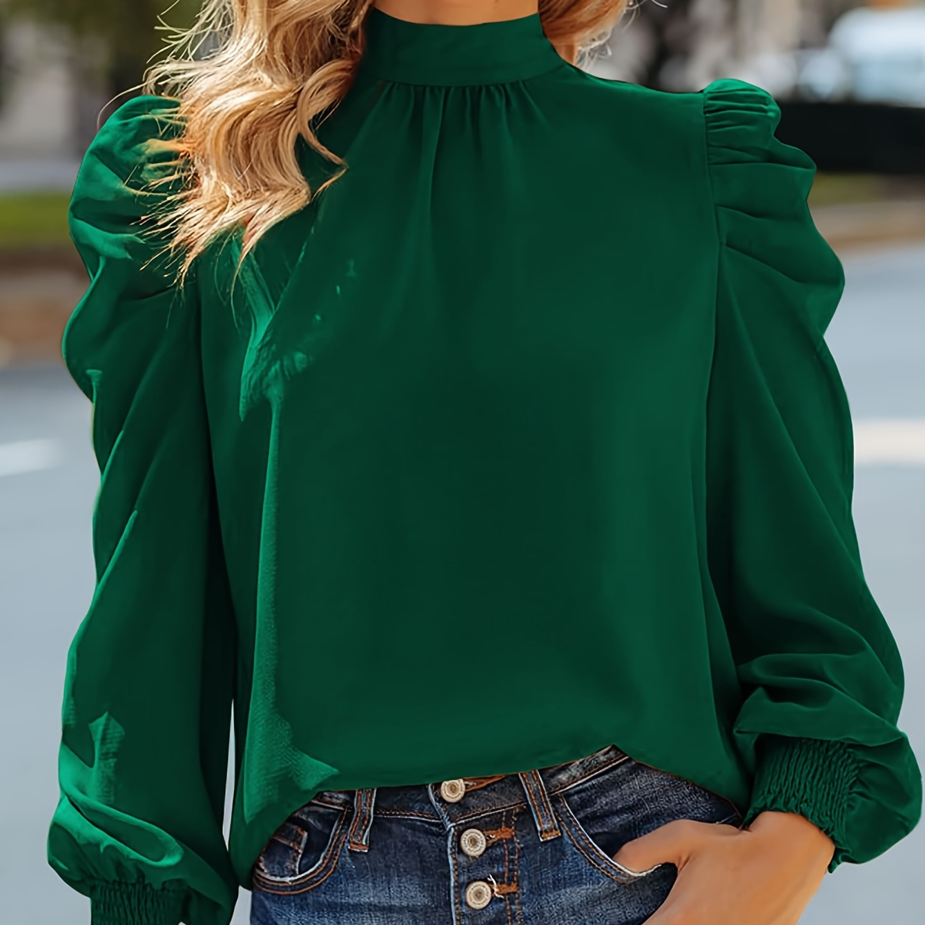 Elegante Blusa De Cetim Gola Manga Longa Blusa De Trabalho - Temu