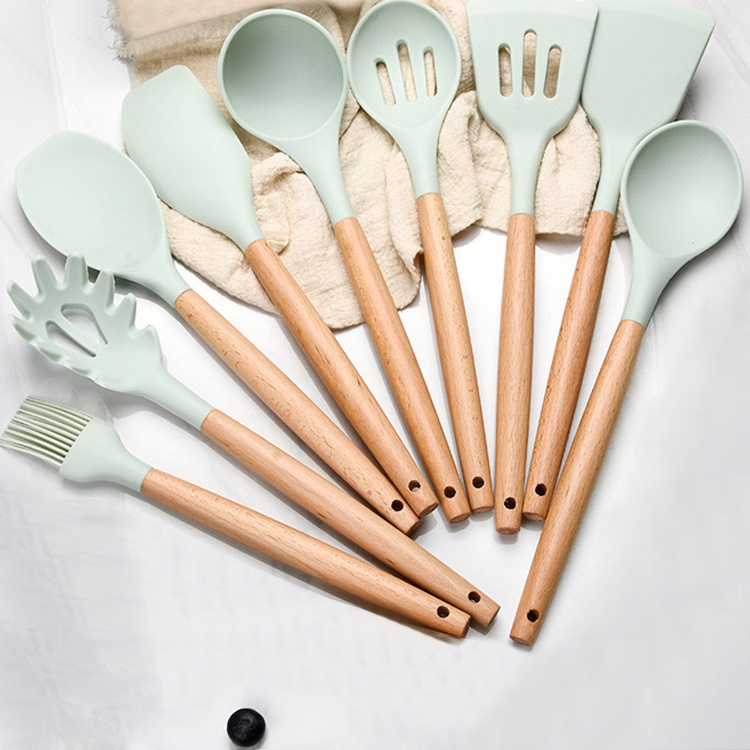 Set Cucharones Utensilios Cocina De Silicona 12 Piezas VERDE