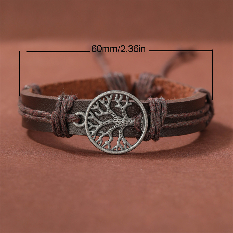 Braided Wrap Pu Leather Bracelets Men Vintage Life Tree - Temu