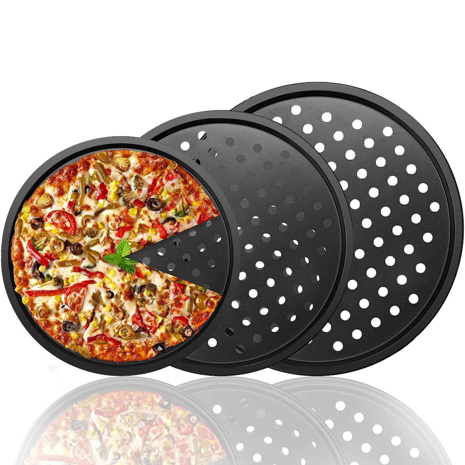 Velaze Bandeja para pizza de 12 pulgadas, paquete de 4 bandejas de pizza de  acero inoxidable aptas para lavavajillas y microondas, recipiente redondo
