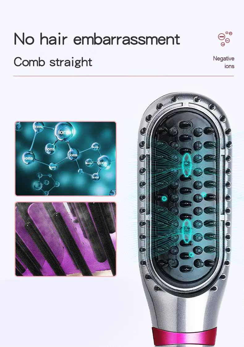 electric hair dryer comb straightener temperature control multifunctional hot air brush electric heating comb professional styling tools details 2
