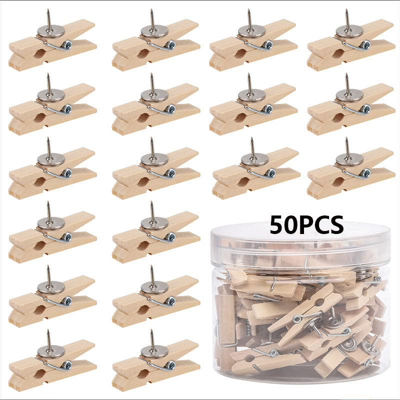 36 Pieces Wooden Clips Push Pins Clips Pushpin Tacks Wooden Crafts Pins for  Cork Boards Crafts Arts Projects Photo Supplies : : Office Products