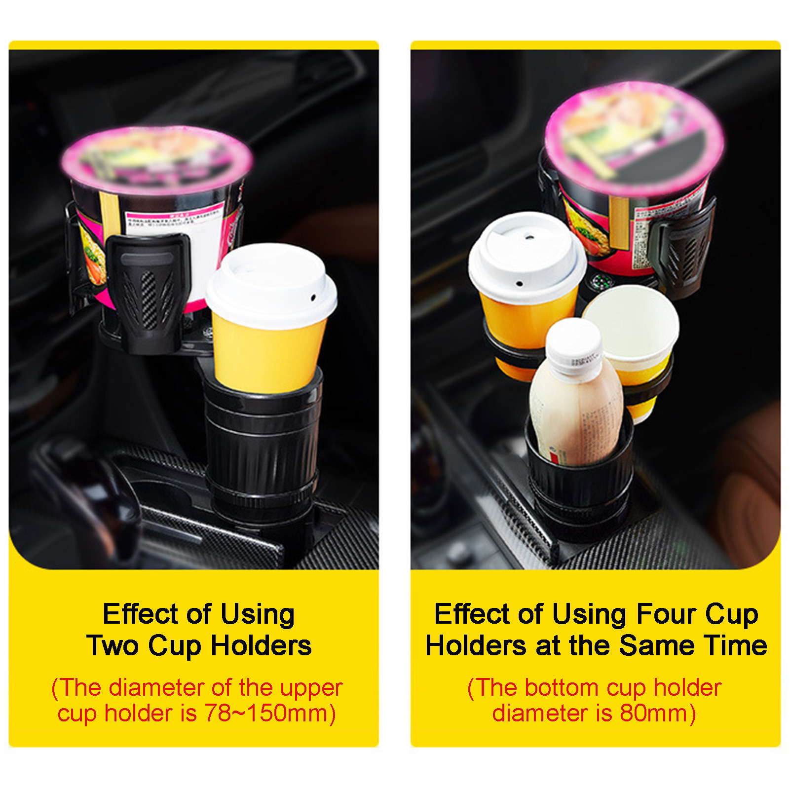 1 Car Cup Holder Expander, Multi-functional Large Size 360° Car