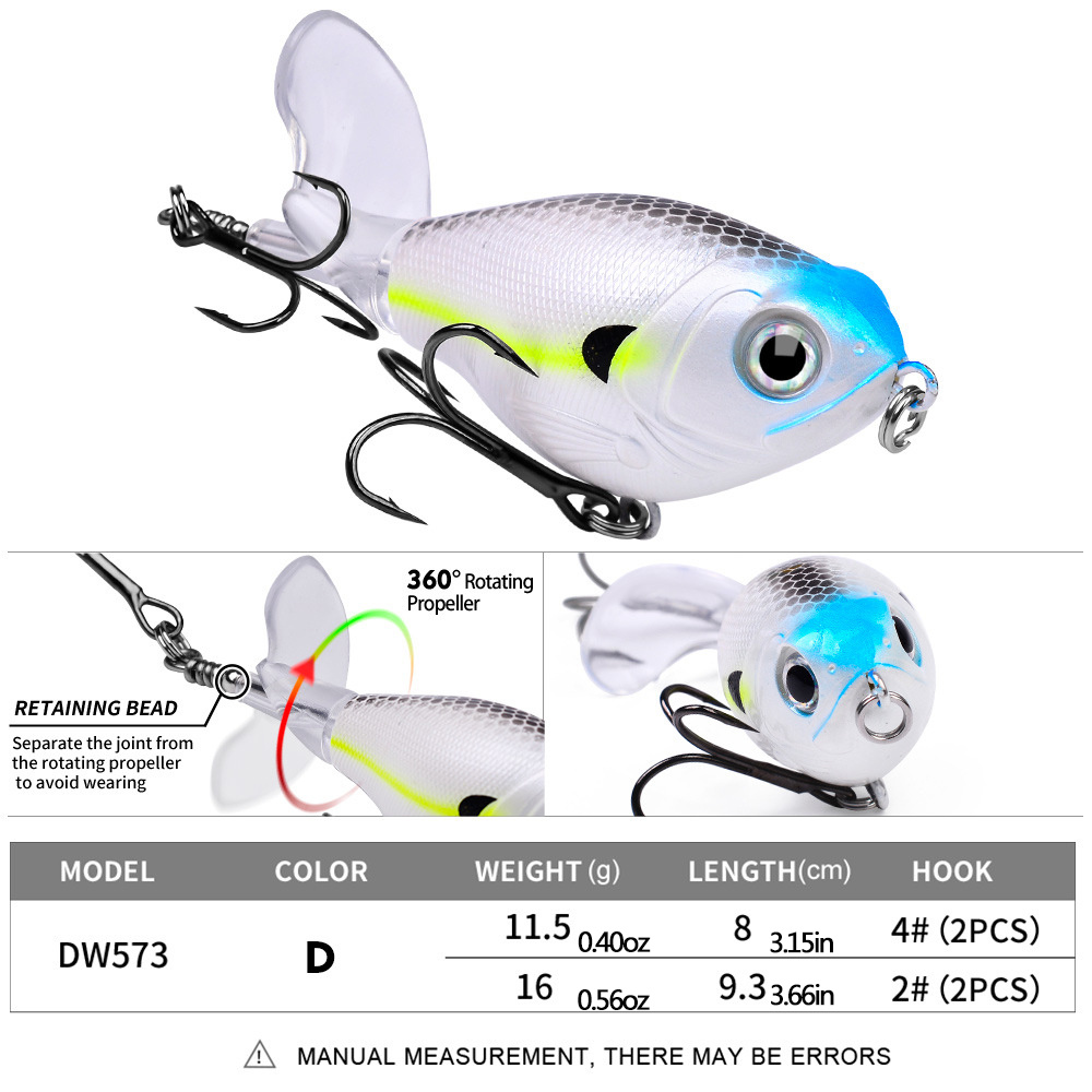 Premium Saltwater Fishing Popper Lure Set - 2 Pcs, 4.92in, 1.41oz -  Artificial Lure with 3D Eyes and Treble Hooks - Ideal for Striped Bass,  Trout