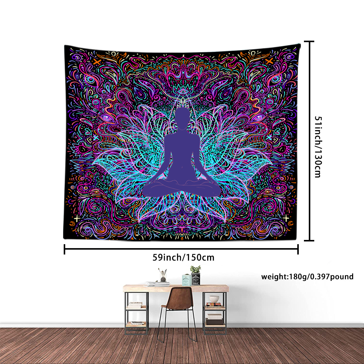 Lotus Flower Yoga Tapestry Calming Wall Hanging Home Office Decor