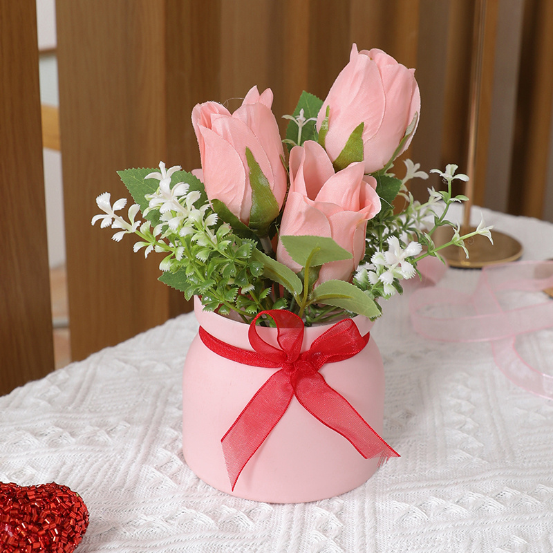 Dainzusyful Fake Flowers Valentines Day Gifts Artificial Flowers,Potted  Plant Artificial Plastic Simulation Flowers Valentines Day Decorations  Living