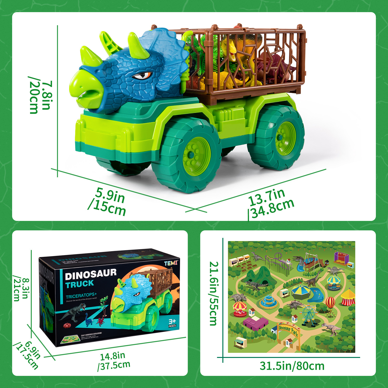 Grand camion de transport de dinosaures pour garçons et filles de 3 4 5 6  ans avec 3 figurines Dino Toys Playset Remorque de bétail Véhicule de  voiture de transport pour enfant
