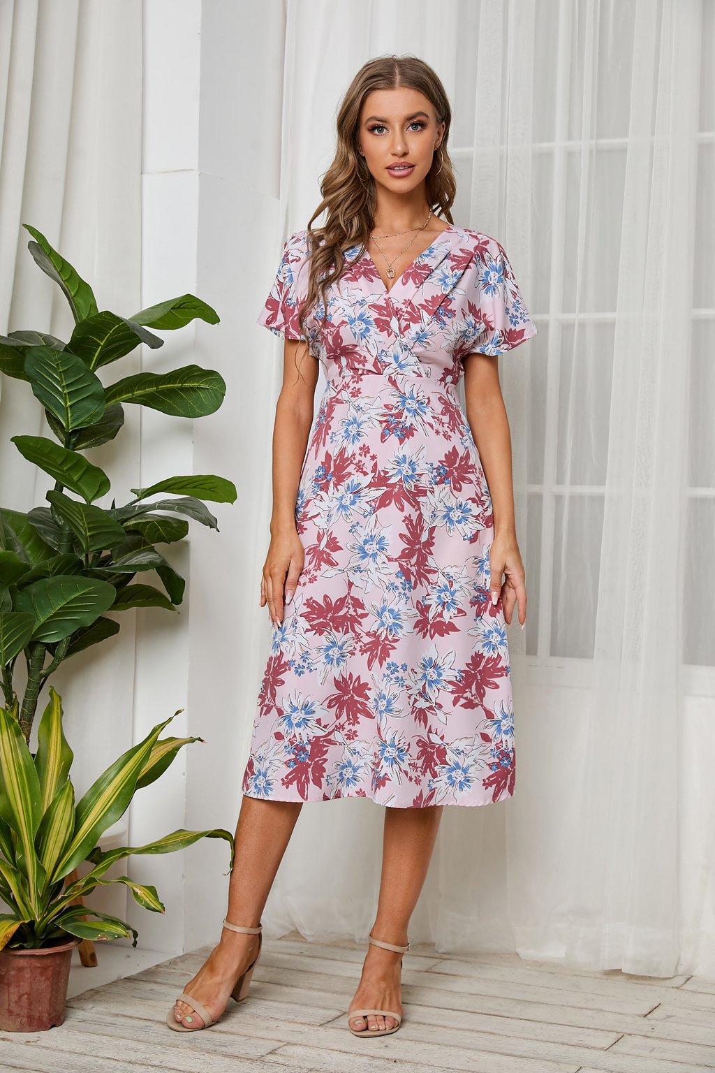 Summer Fashion Short Sleeve Baroque Totem Print Blouse With Wide Leg Pants Set