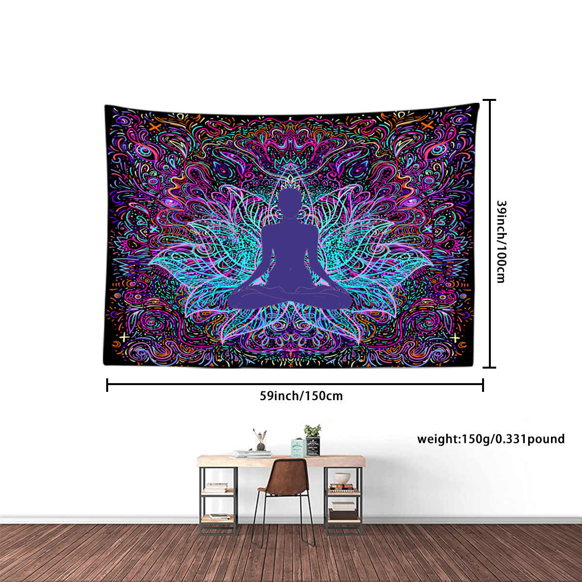 Lotus Flower Yoga Tapestry Calming Wall Hanging Home Office Decor