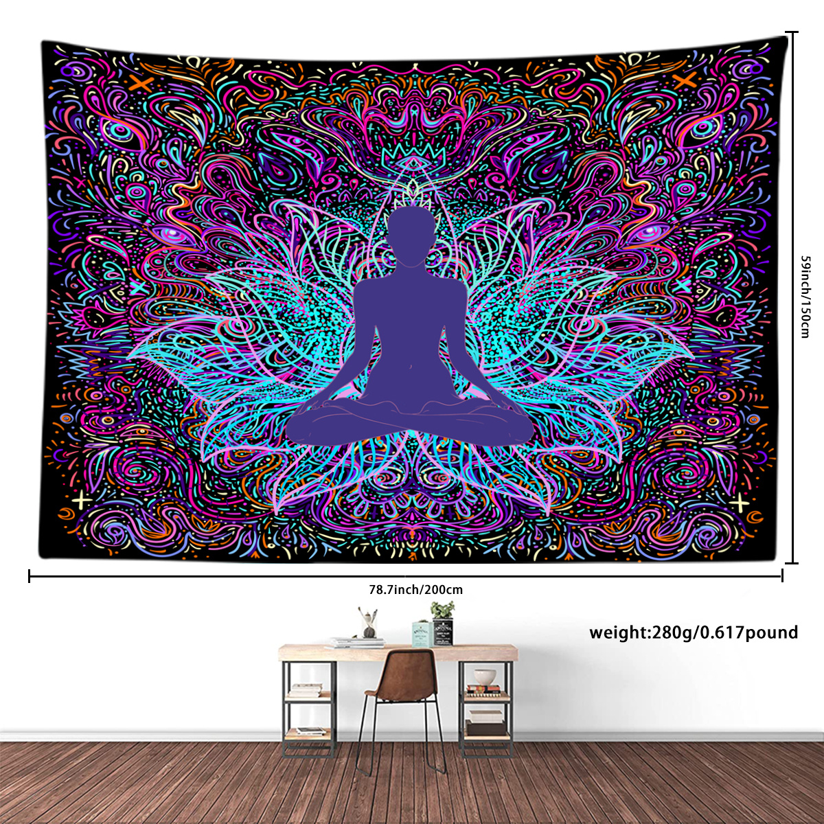 Lotus Flower Yoga Tapestry Calming Wall Hanging Home Office Decor